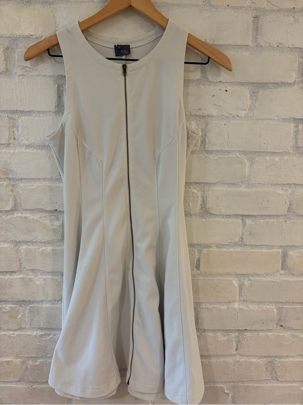 Sparkle & Fade Sleeveless Cream Zip-Front Fit & Flare Dress